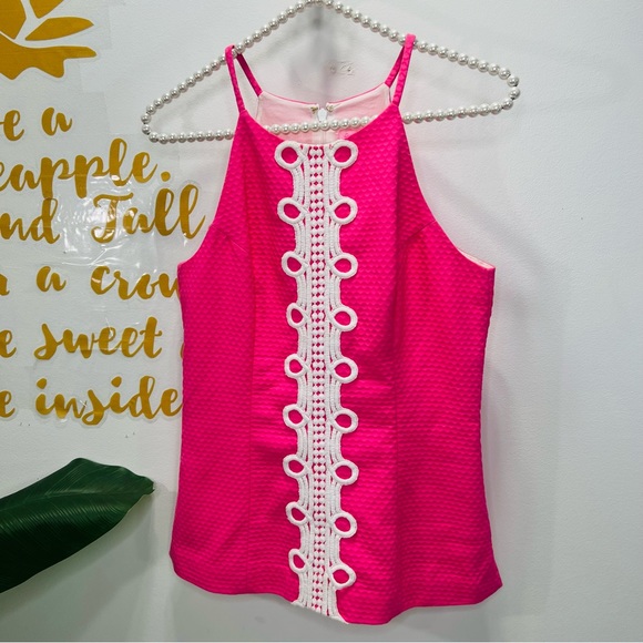 LILLY PULITZER Annabelle Pink White Halter Tank Top Blouse Size 0 - Picture 2 of 11